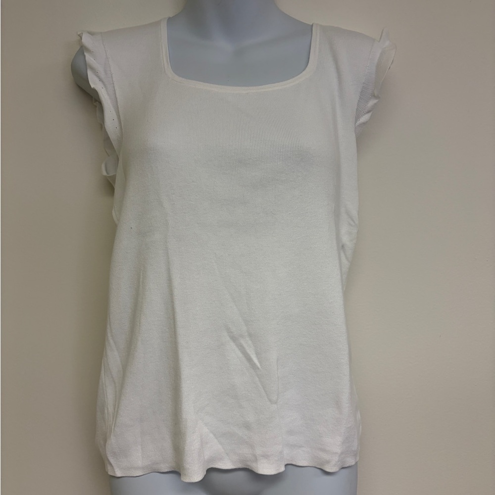 Talbots White Cotton Knit Cap Sleeve Top Sz Sm